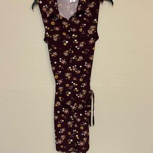No Boundaries Juniors Size Medium brown Floral V Neck Shirt Dress NWT
